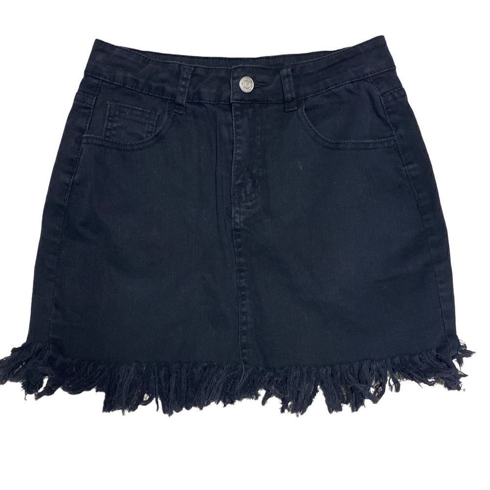 Blue Blush Black Frayed Denim Skirt Size Medium
